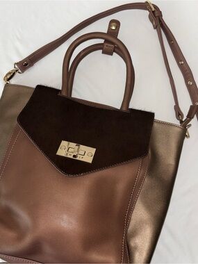 SHARIF Handbag / Backpack Two-Tone Brown & Bronze Shoulder Bag with Dark Brown